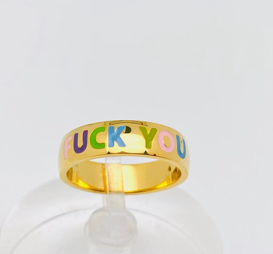 Bold Enamel "FUCK YOU" Ring – 18K Gold Plated Stainless Steel Statement Jewelry