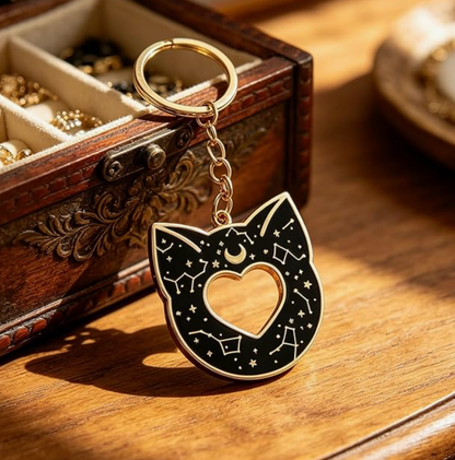 Black Mystic Cat Bottle Opener Keychain