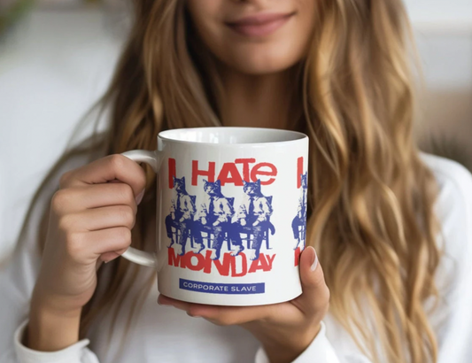 I Hate Monday 20 oz White Ceramic Mug - Humorous Cat Design
