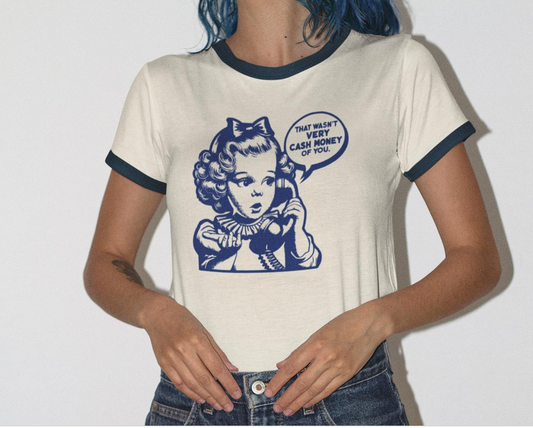 Vintage Cash Money Ringer T-Shirt Retro Style Unisex Tee in 4 Color Combos