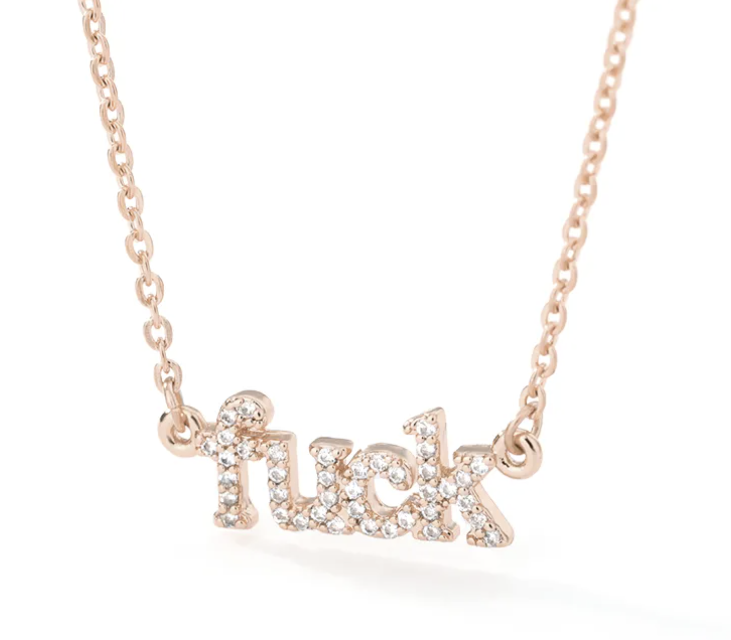 Fuck Crystal Word Necklace Rose Gold Pendant Necklace with Black Velvet Gift Bag