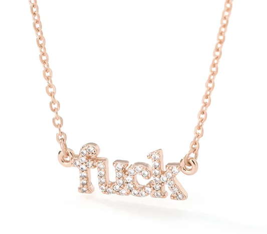Fuck Crystal Word Necklace Rose Gold Pendant Necklace with Black Velvet Gift Bag