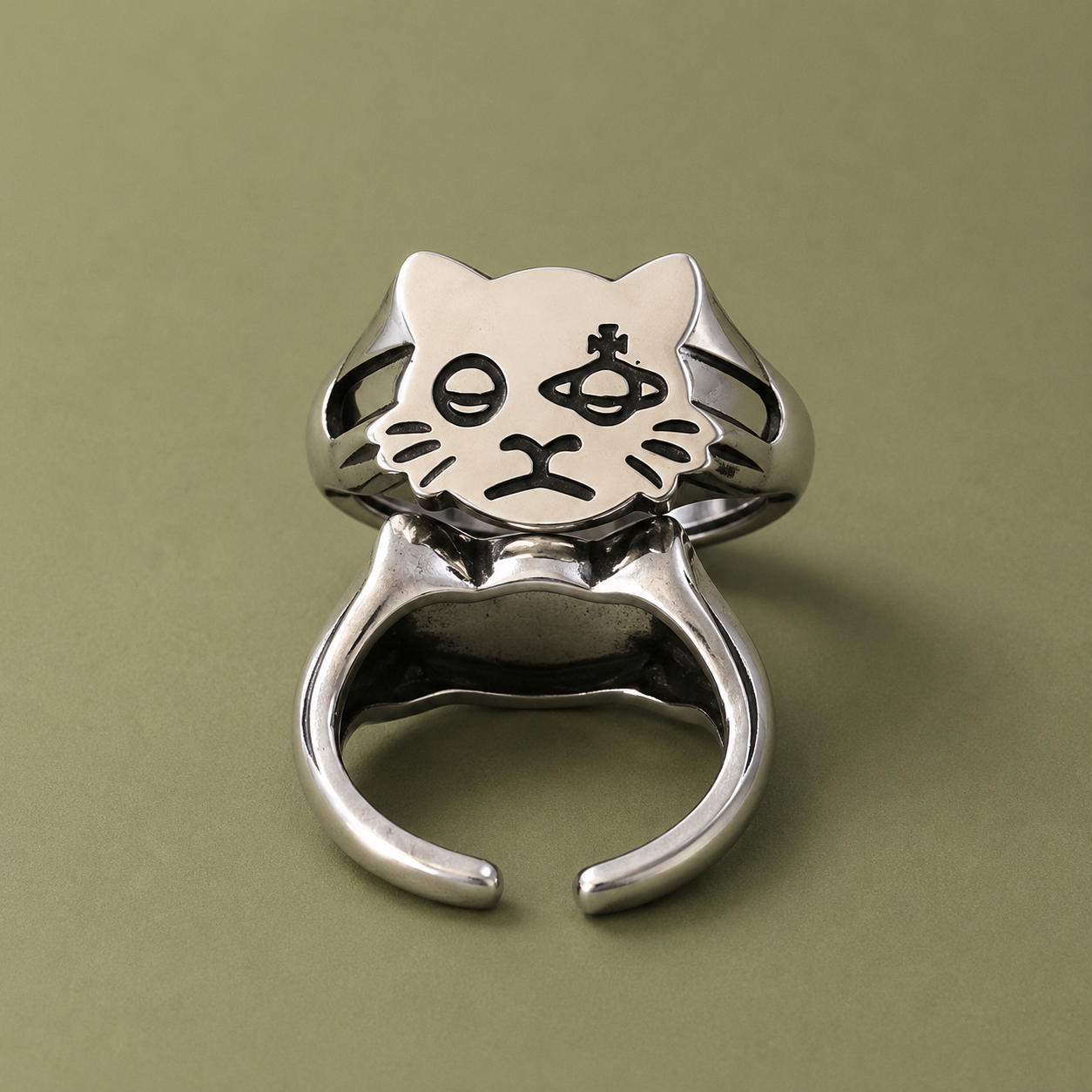 Adjustable Silver Space Cat Ring with Gift Packaging