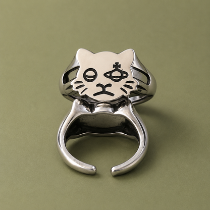 Adjustable Silver Space Cat Ring with Gift Packaging