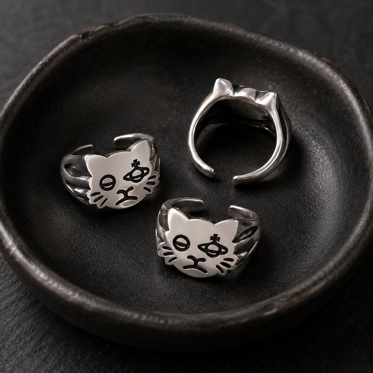 Adjustable Silver Space Cat Ring with Gift Packaging