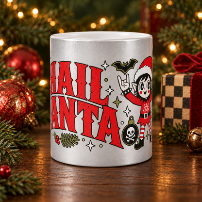 Silver Heavy Metal Santa Christmas 11 oz Cermaic Mug
