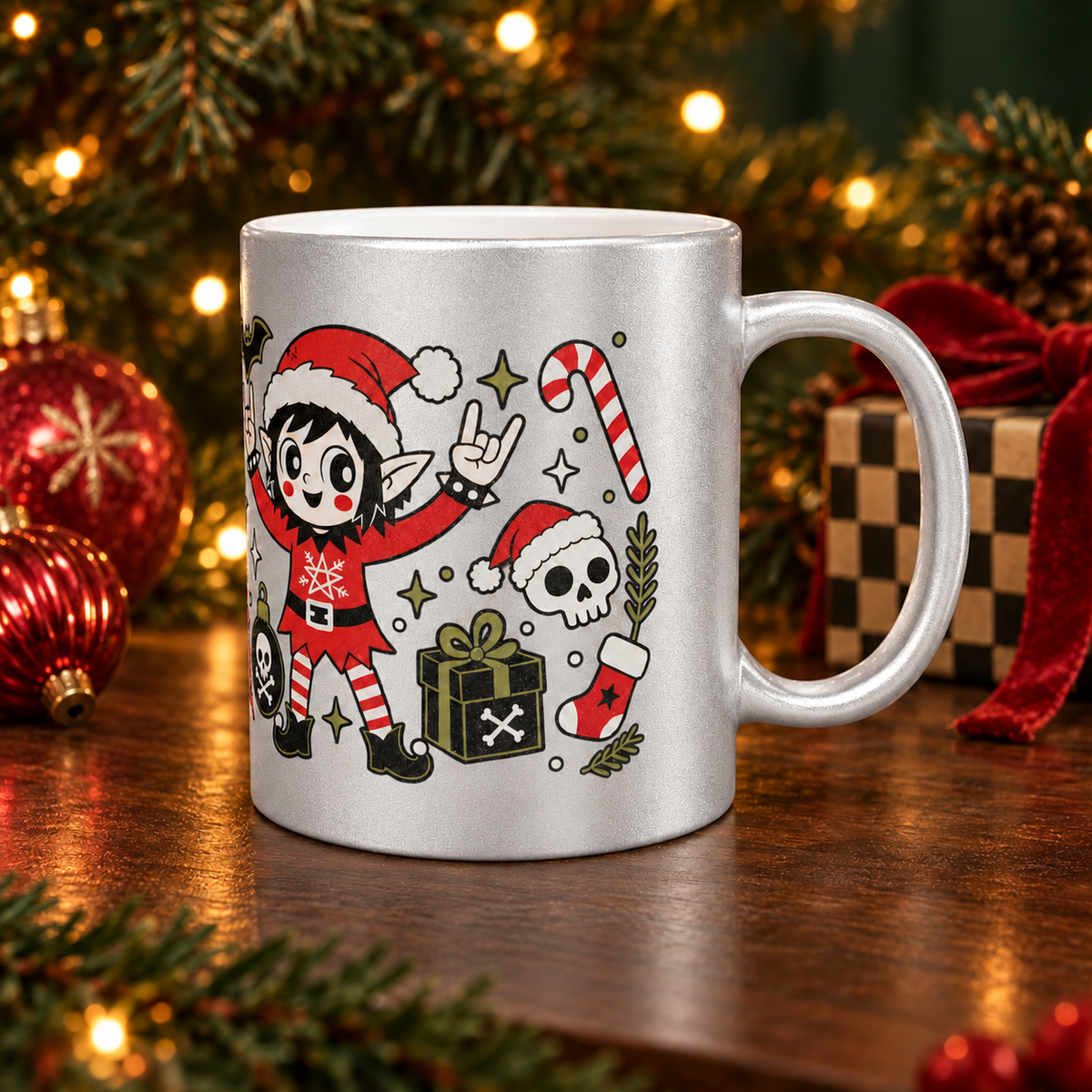 Silver Heavy Metal Santa Christmas 11 oz Cermaic Mug