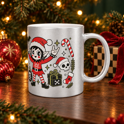 Silver Heavy Metal Santa Christmas 11 oz Cermaic Mug