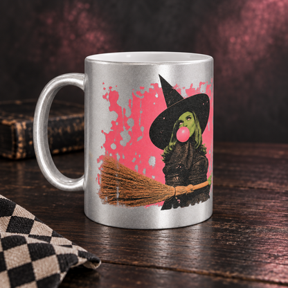 Funny Witch Silver and Pink 11 oz Ceramic Mug