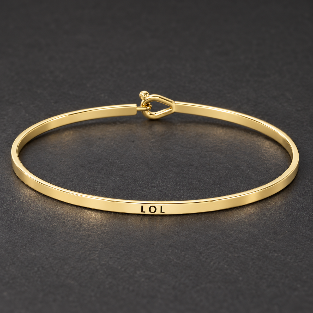 Gold Tone Engraved Thin Stackable Bangle Bracelet, OMG LOL IDK, Gift Packaging Included