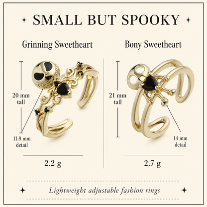 Dead Cute Gold Skeleton Rings Included Gift Bag Ring Gift Box, & CWS Sticker