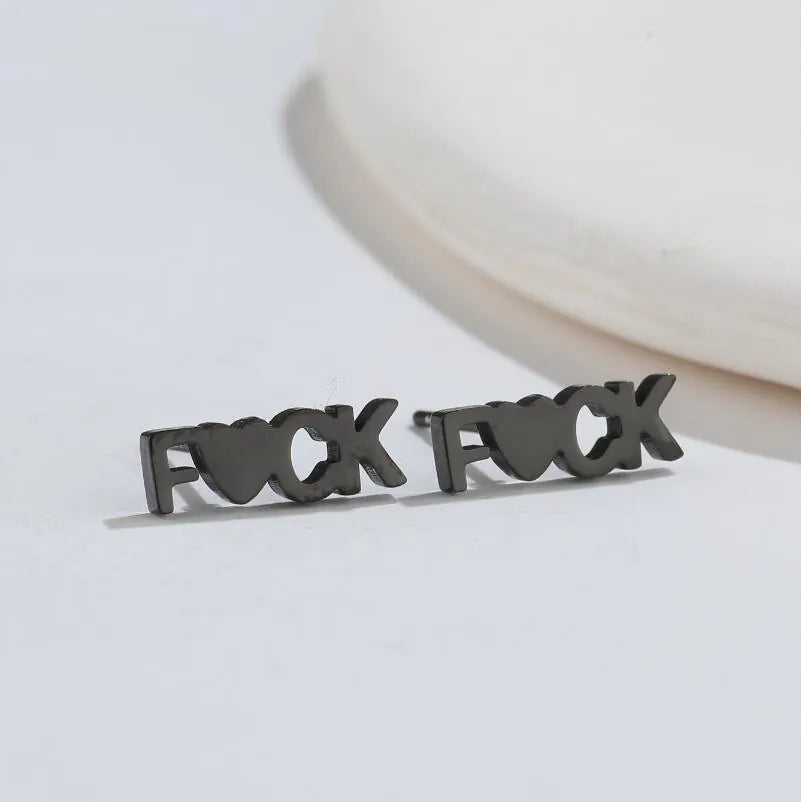 FUCK Heart Stud Earrings