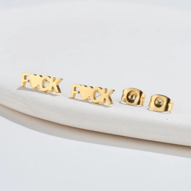 FUCK Heart Stud Earrings