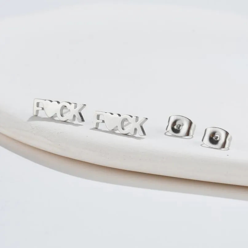 FUCK Heart Stud Earrings
