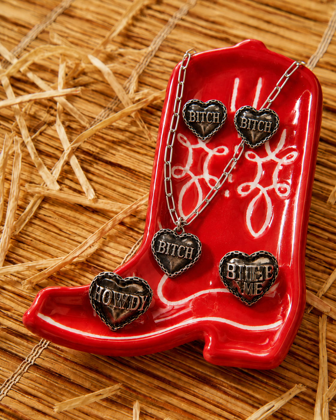 Bitch Western Heart Earrings or Necklace
