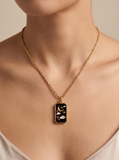 18K Gold Tarot Card Necklace | Waterproof Celestial Pendant Jewelry with Black Velvet Gift Bag