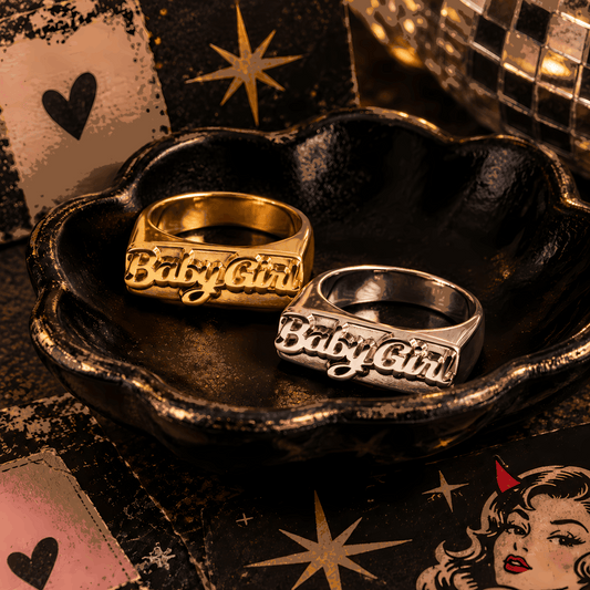 Baby Girl Signet Ring | Gold & Silver Stainless Steel Statement Ring with Gift Packaging