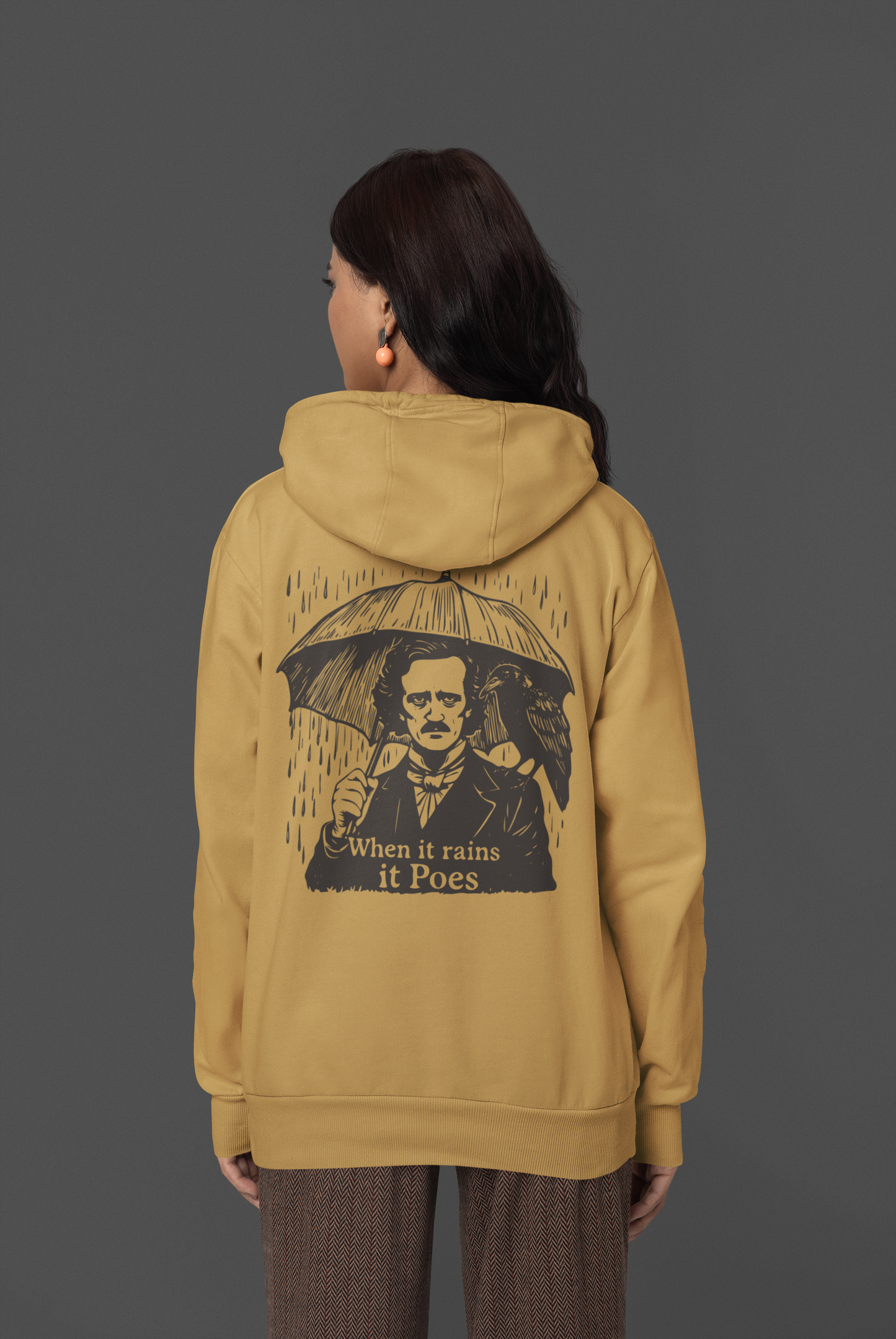 When It Rains It Poes - Edgar Allan Poe Graphic Hoodie | Unisex Softstyle Fleece