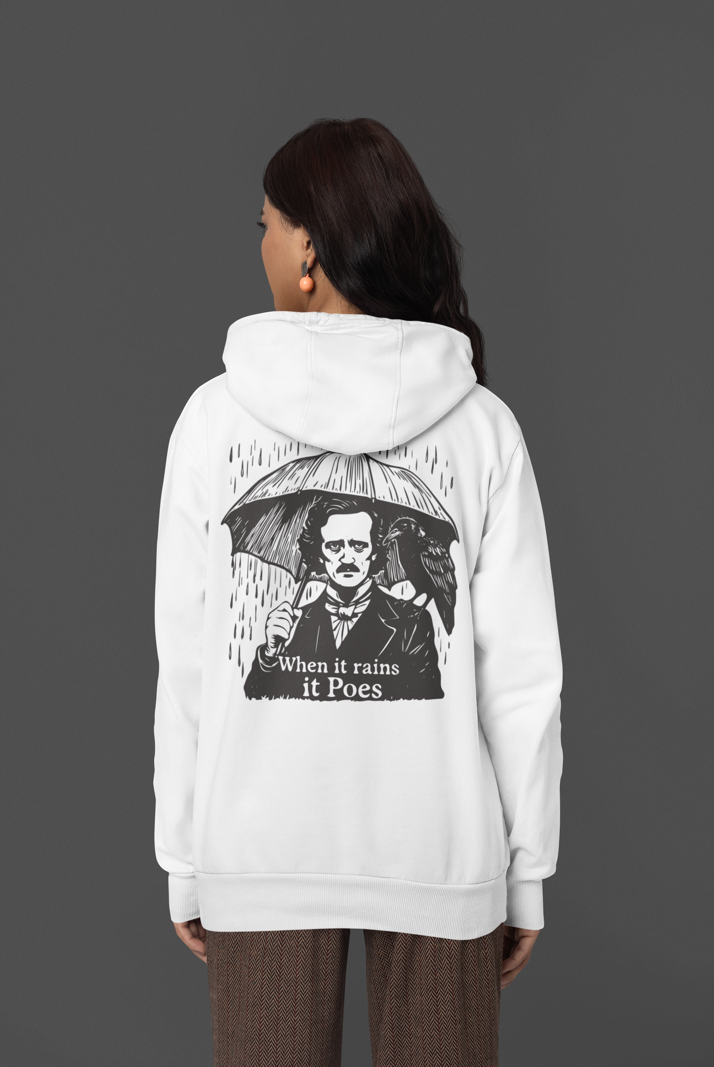When It Rains It Poes - Edgar Allan Poe Graphic Hoodie | Unisex Softstyle Fleece