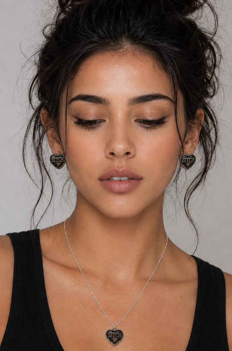 Bitch Western Heart Earrings or Necklace