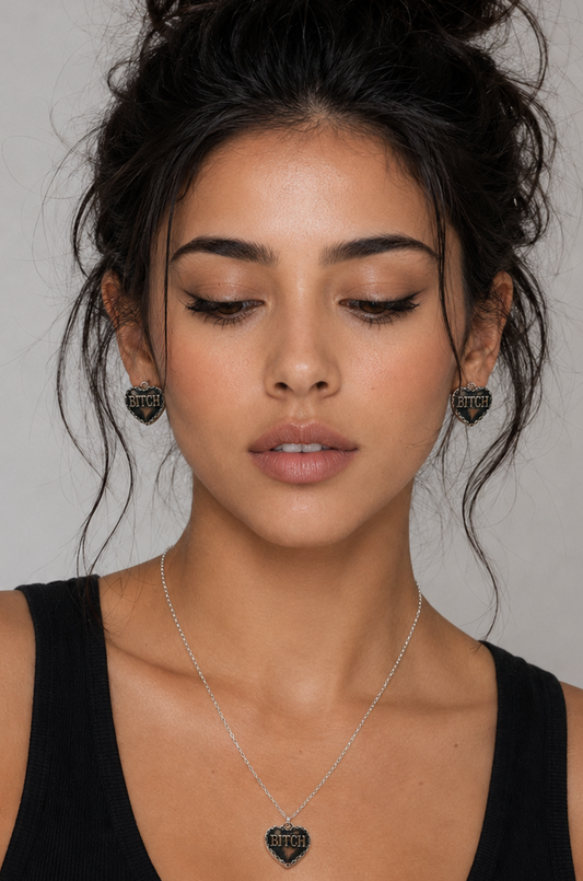 Bitch Western Heart Earrings or Necklace