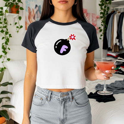 F-Bomb Women’s Raglan Baby Tee | Funny Cute Cropped Baseball T-Shirt