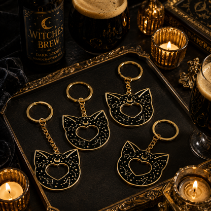 Black Mystic Cat Bottle Opener Keychain