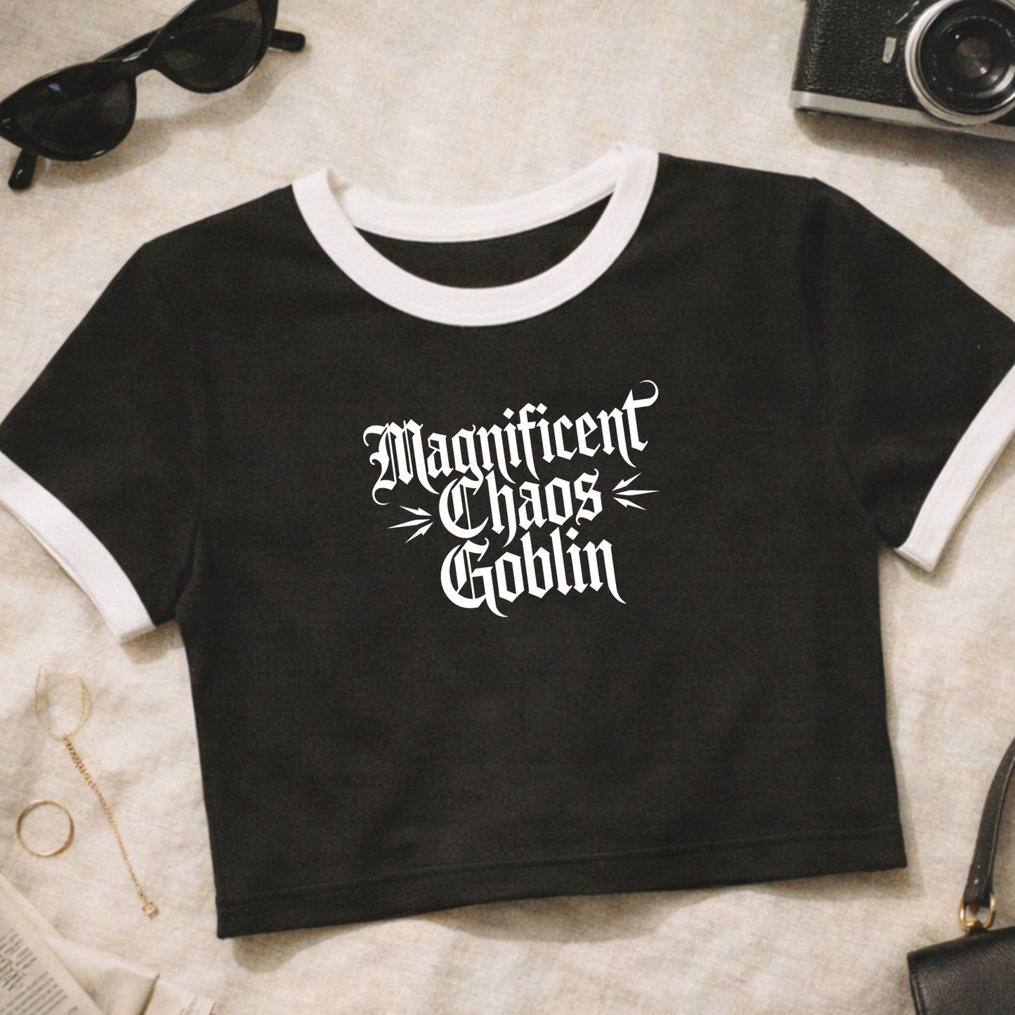 Magnificent Chaos Goblin Womens Cropped Ringer Tee