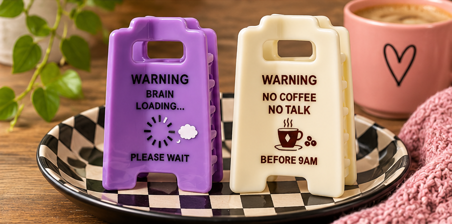 Funny Warning Sign Hair Claw Clips | Brain Loading & No Coffee | Gift Packaging Included