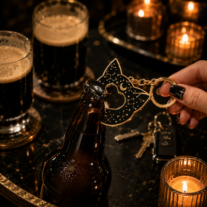 Black Mystic Cat Bottle Opener Keychain