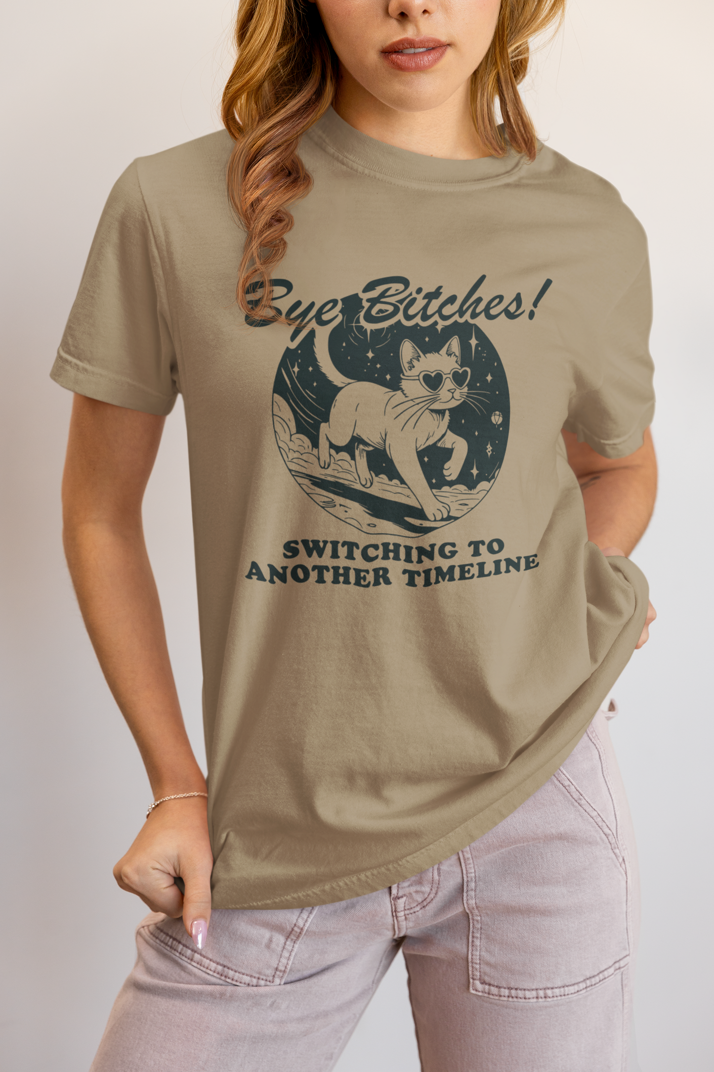 Bye B**ches Cat Shirt Switching Timelines in Style Unisex Comfort Colors Tee