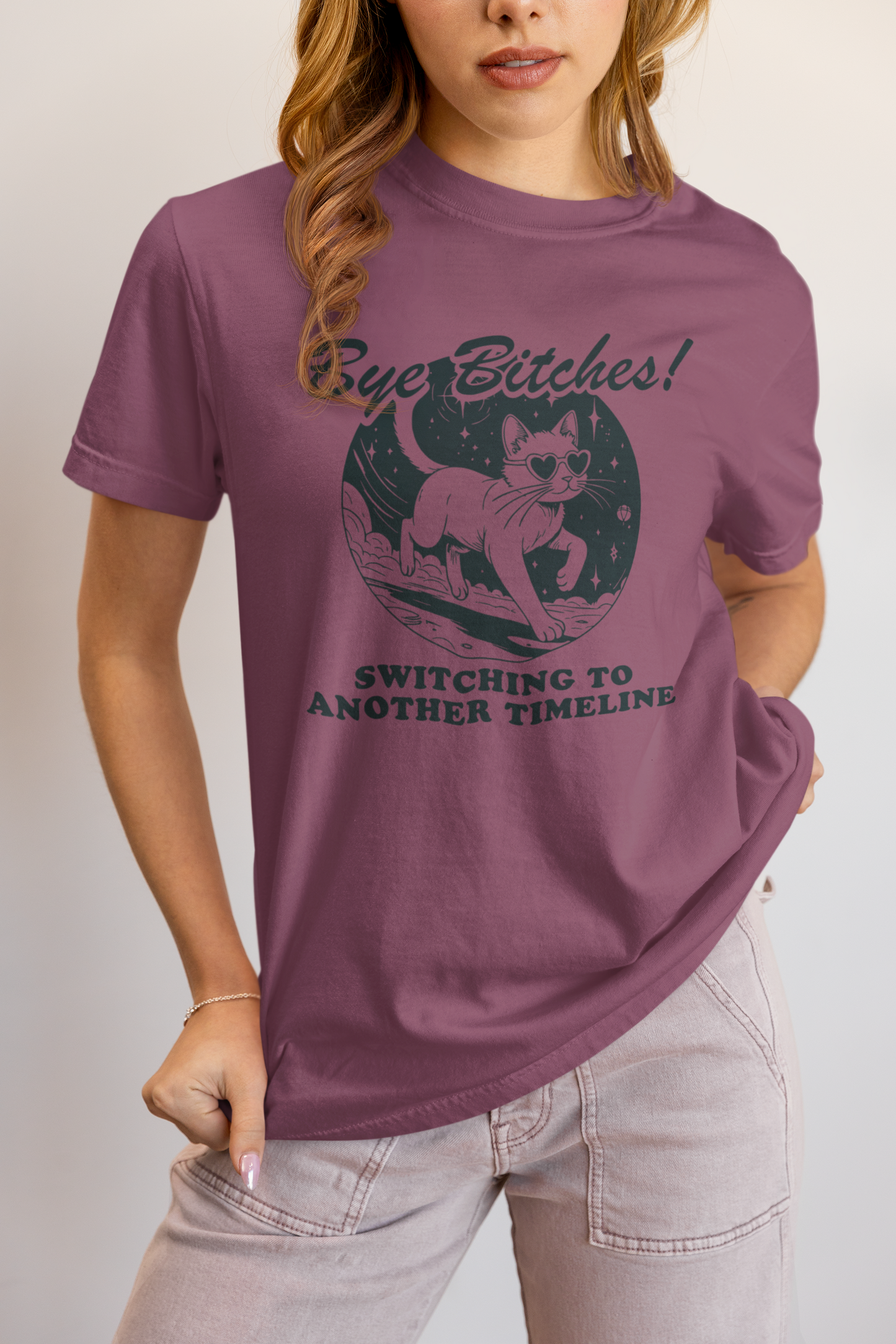 Bye B**ches Cat Shirt Switching Timelines in Style Unisex Comfort Colors Tee