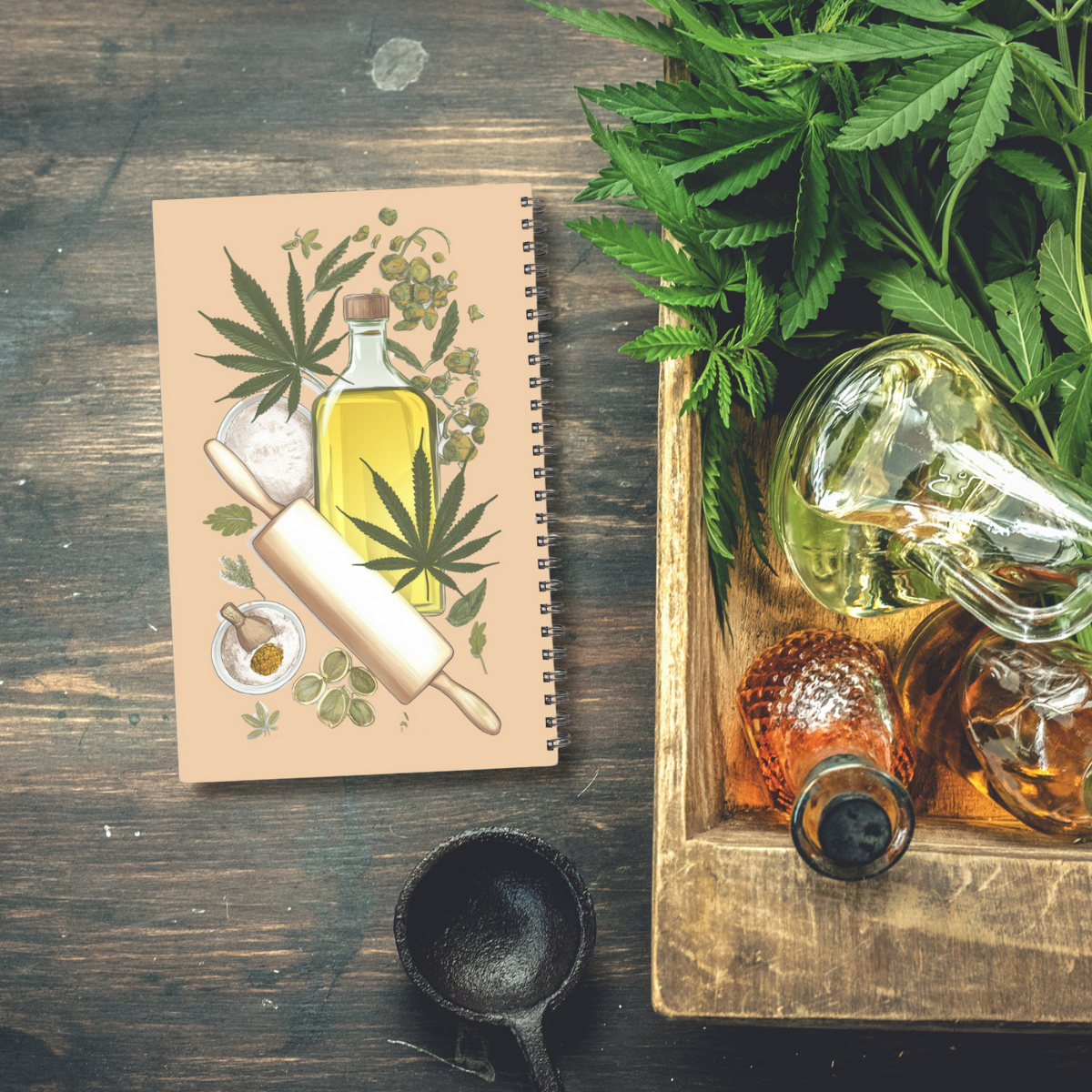 Cooking With Cannabis Blank Recipe Book - 5.5 x 8.5 Inches, 120 Pages, Hardcover, Spiral Bound, Blank Recipe Sheets
