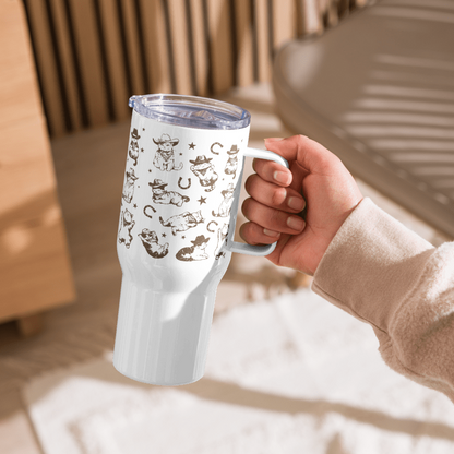 25 oz Travel Mug with Handle - Cowboy Cats and Kittens Western Vintage Design