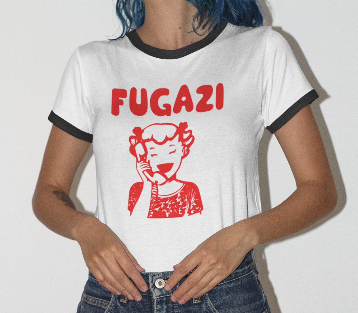 FUGAZI Ringer T-Shirt Iconic Retro Design Unisex in 8 Color Combos