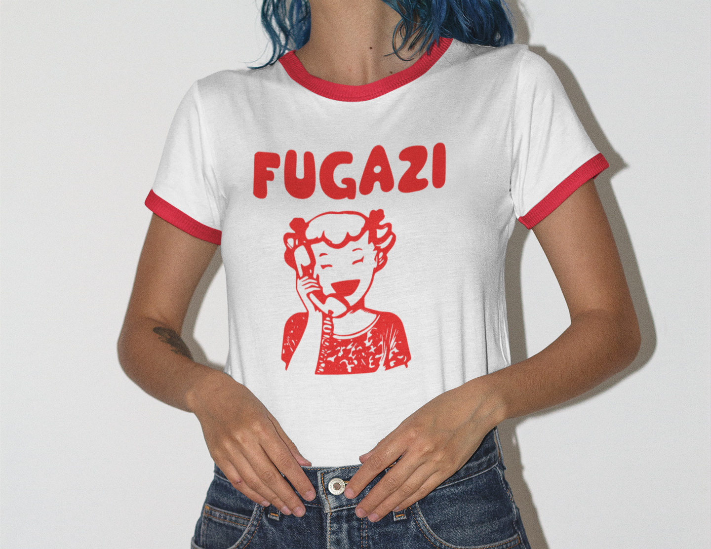 FUGAZI Ringer T-Shirt Iconic Retro Design Unisex in 8 Color Combos