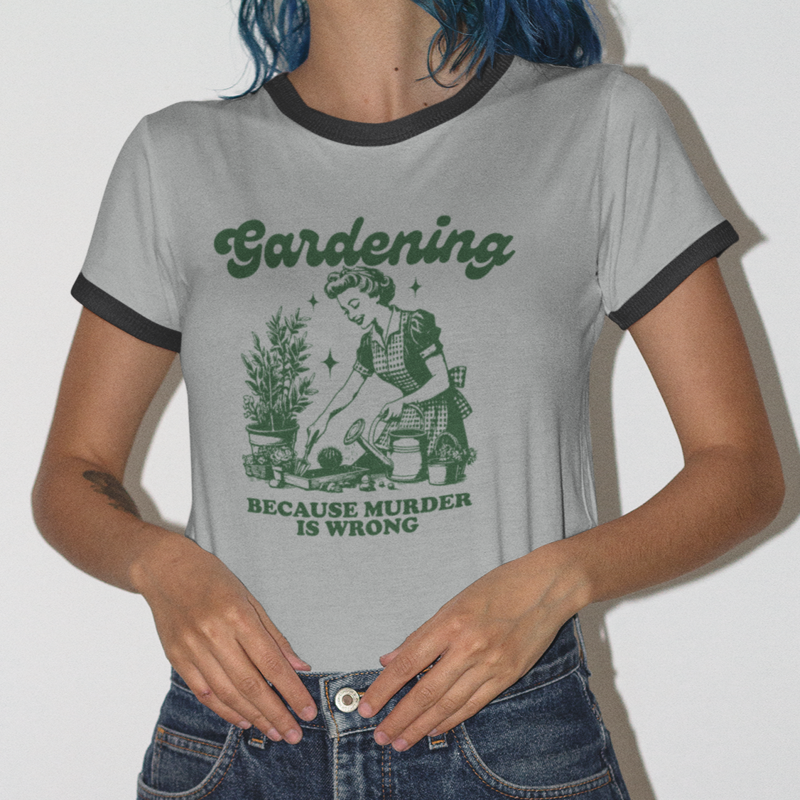 Vintage Green Design Gardening Because X is Wrong-Unisex Cotton Ringer T-Shirt