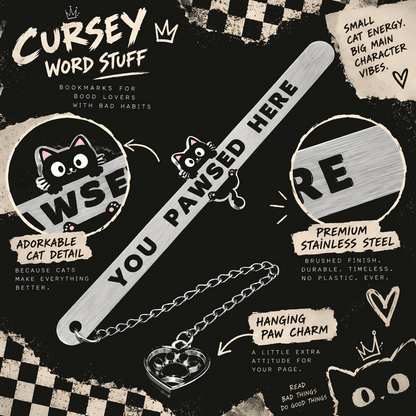 You Pawsed Here Cat Bookmark | Stainless Steel Bookmark with Paw Charm with Gift Box