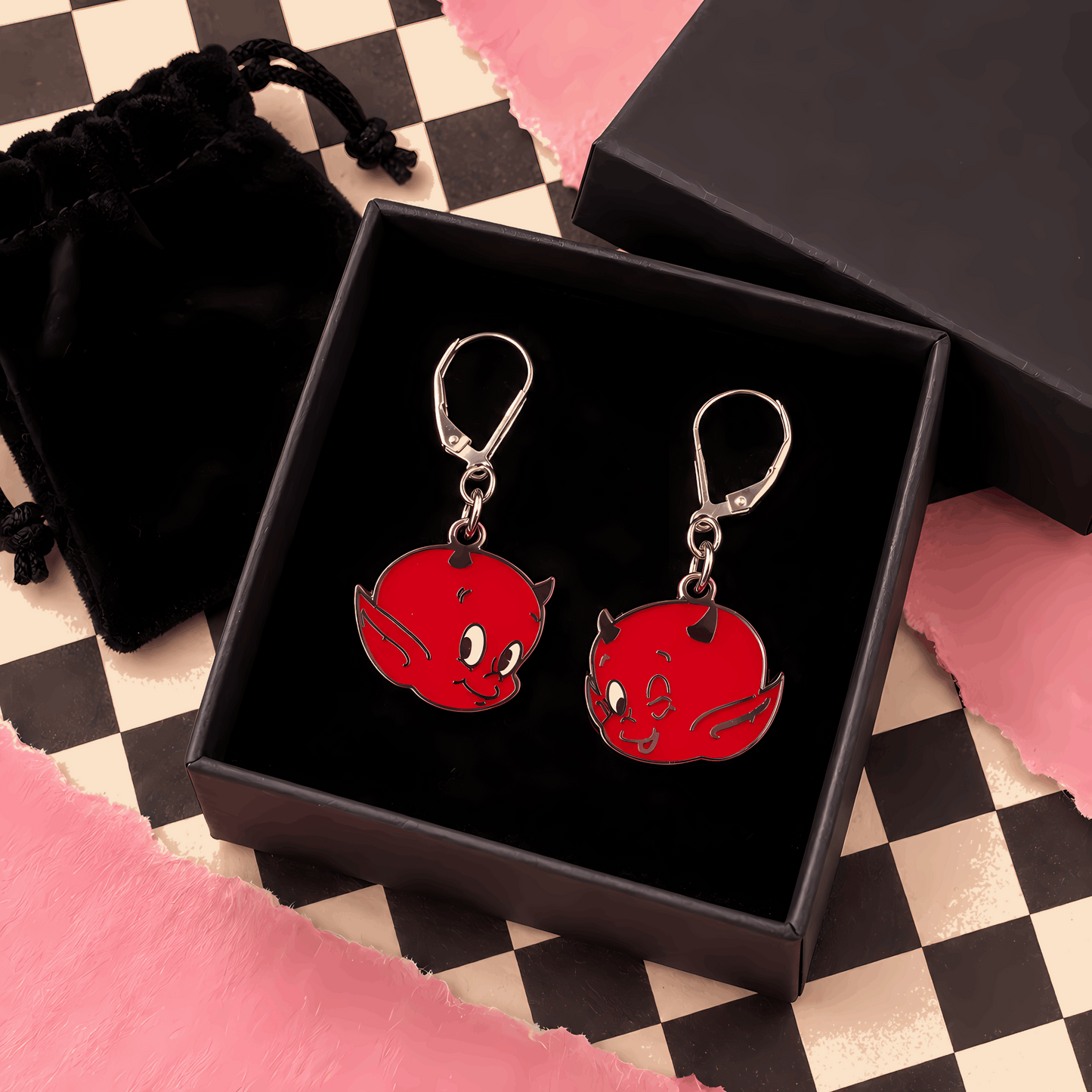 Mismatched Red Devil Earrings | Handmade Retro Kitsch Dangles