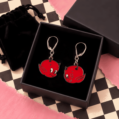 Mismatched Red Devil Earrings | Handmade Retro Kitsch Dangles