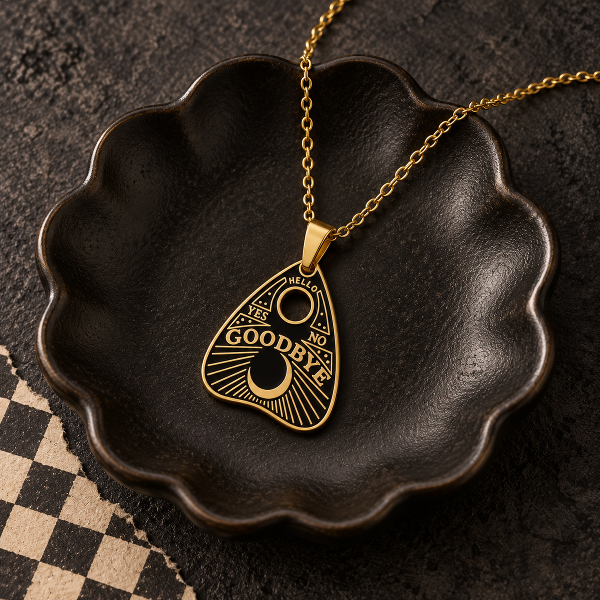 Black and Gold Spirit Board Planchette Necklace