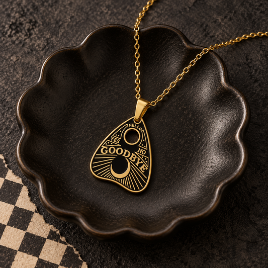 Black and Gold Spirit Board Planchette Necklace
