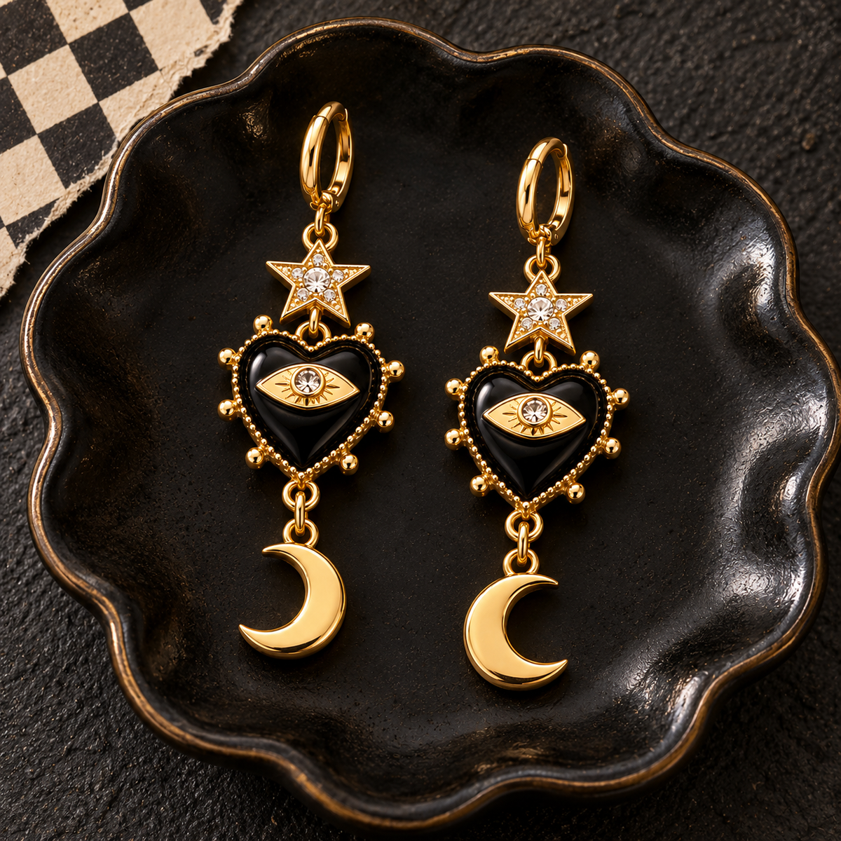 Celestial Eye Moon and Star Drop Earrings