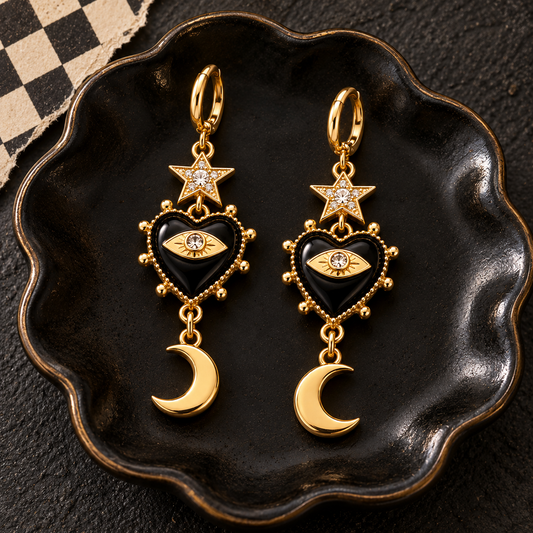 Celestial Eye Moon and Star Drop Earrings