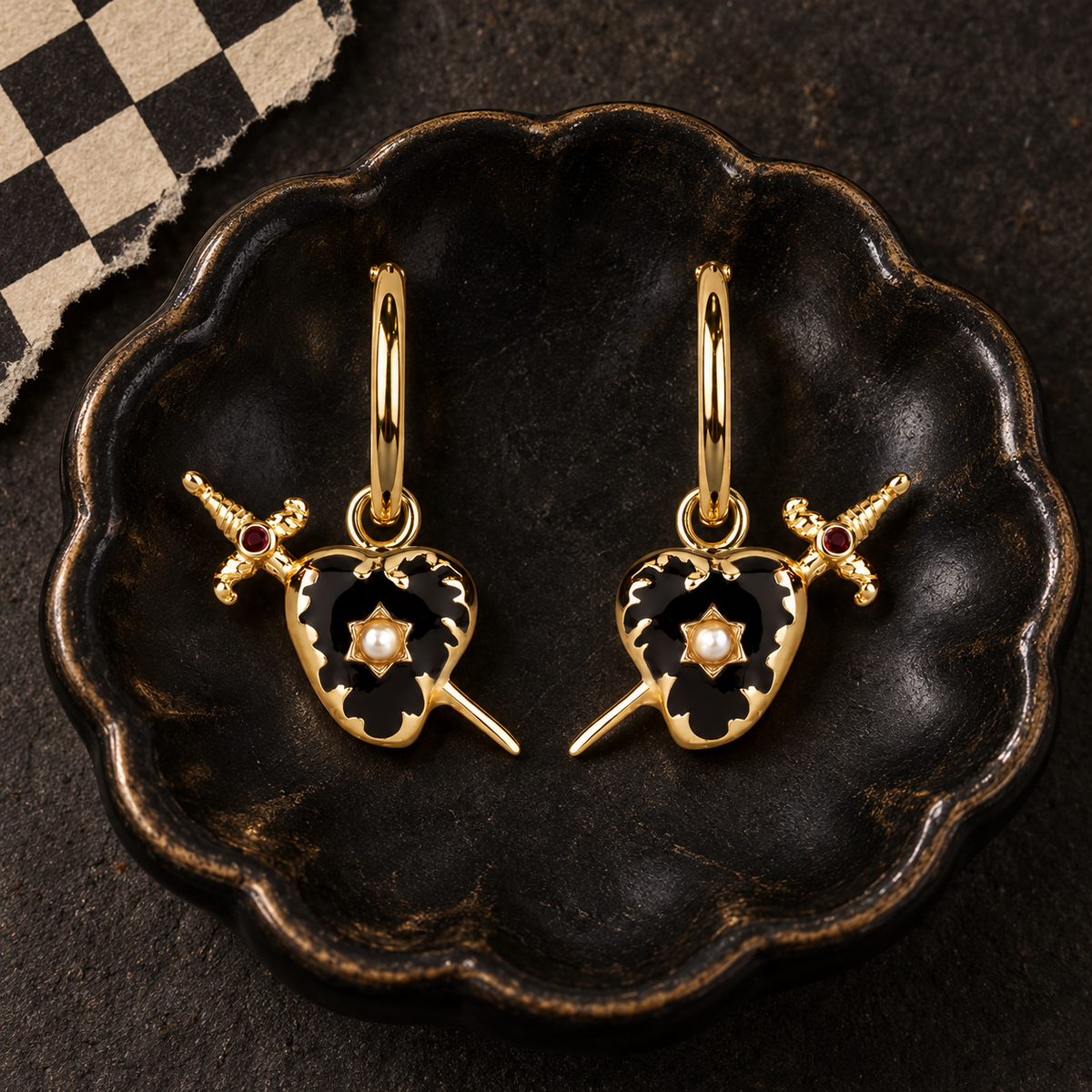 Heart and Dagger Hoop Earrings | Gold or Silver