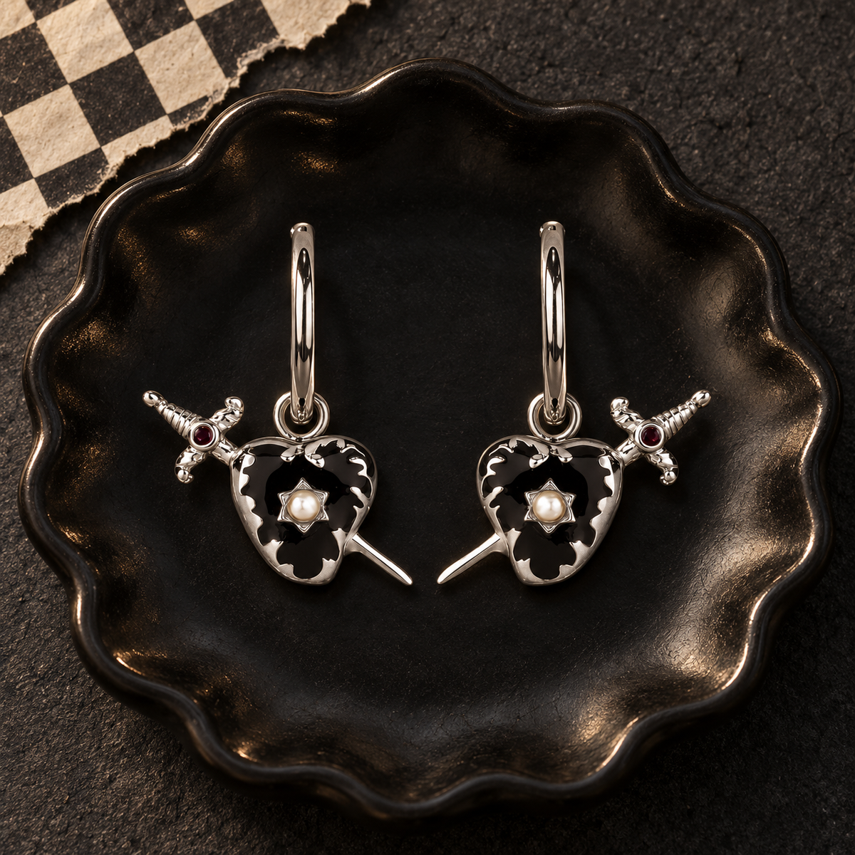Heart and Dagger Hoop Earrings | Gold or Silver
