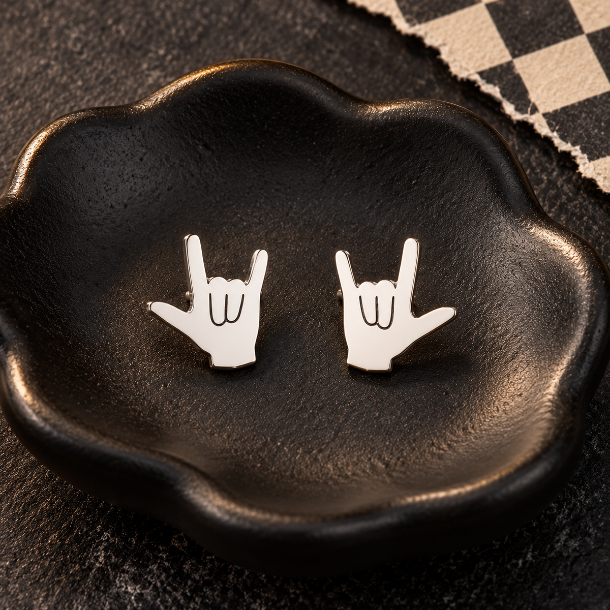 I Love You Hand Sign Stud Earrings | Gold or Silver