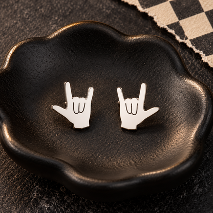 I Love You Hand Sign Stud Earrings | Gold or Silver