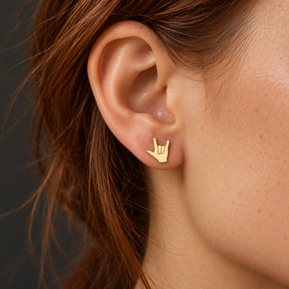 I Love You Hand Sign Stud Earrings | Gold or Silver