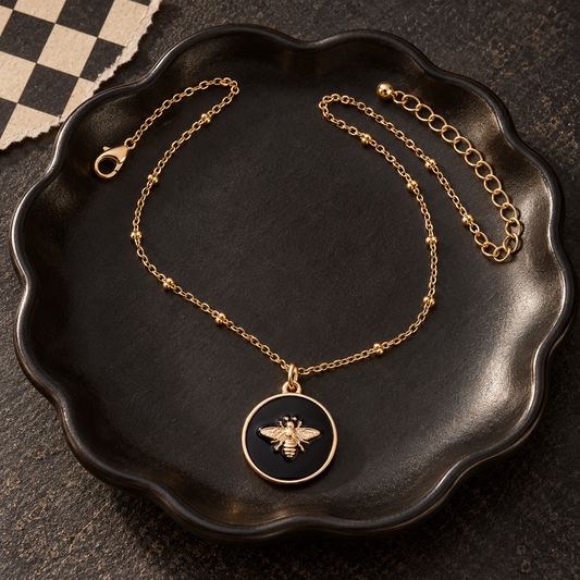 Black and Gold Bee Pendant Necklace
